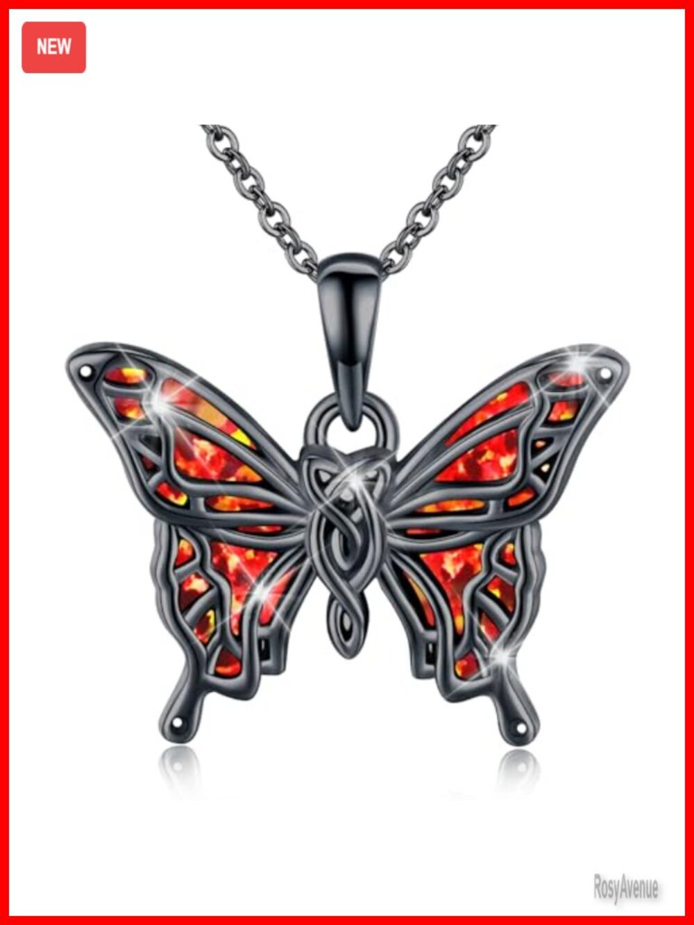 925 Sterling Silver Butterfly Pendant Necklace Red Opal Jewelry Gift